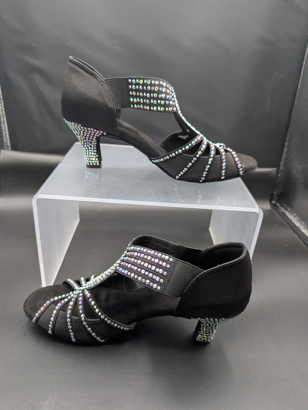 Black Rhinestone Evening Heels - Women